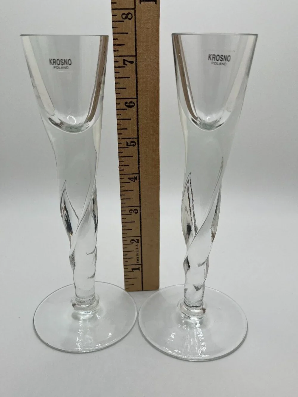 Crystal Krosno Spiral Twisted Candleholder Poland Clear Glass Taper Candlestick